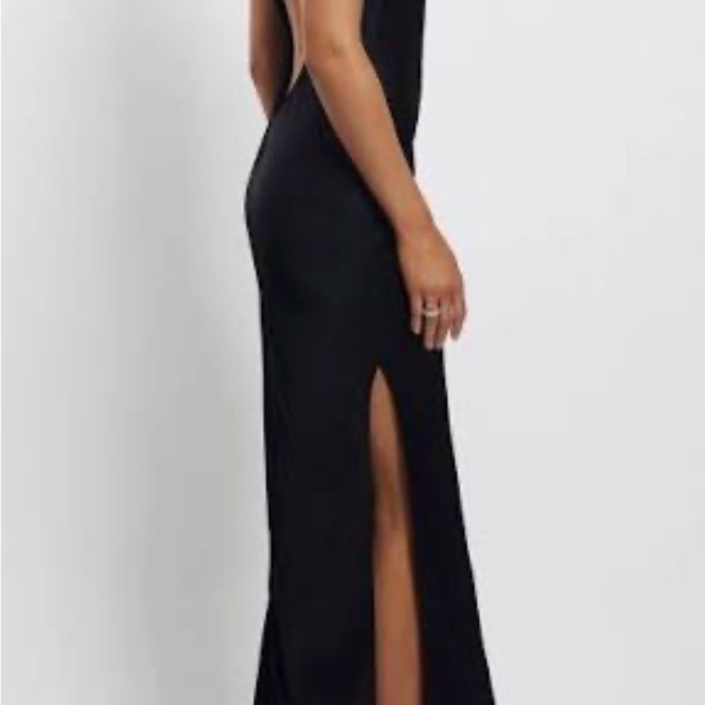 Meshki Claire Satin Drape Back Maxi Dress with Split - Black - Large - Picture 2 of 11